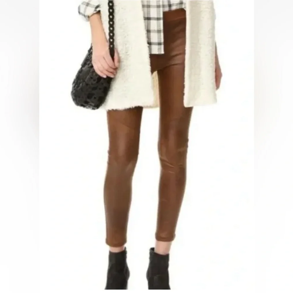 NEW FREE PEOPLE FAUX SUEDE LEATHER BROWN LEGGINGS 6 - Picture 2 of 7